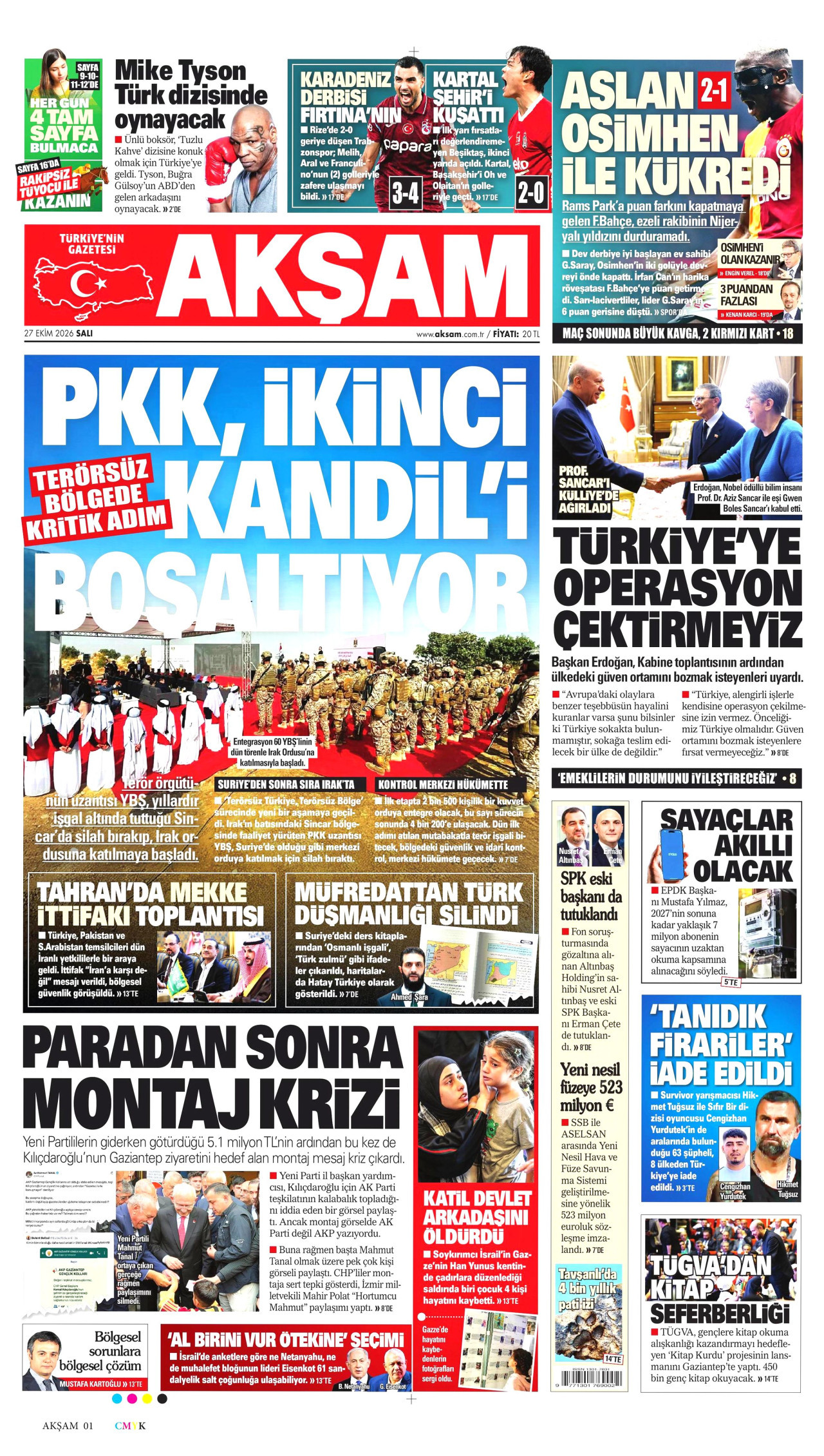 Akşam Gazetesi gazetesi manşeti