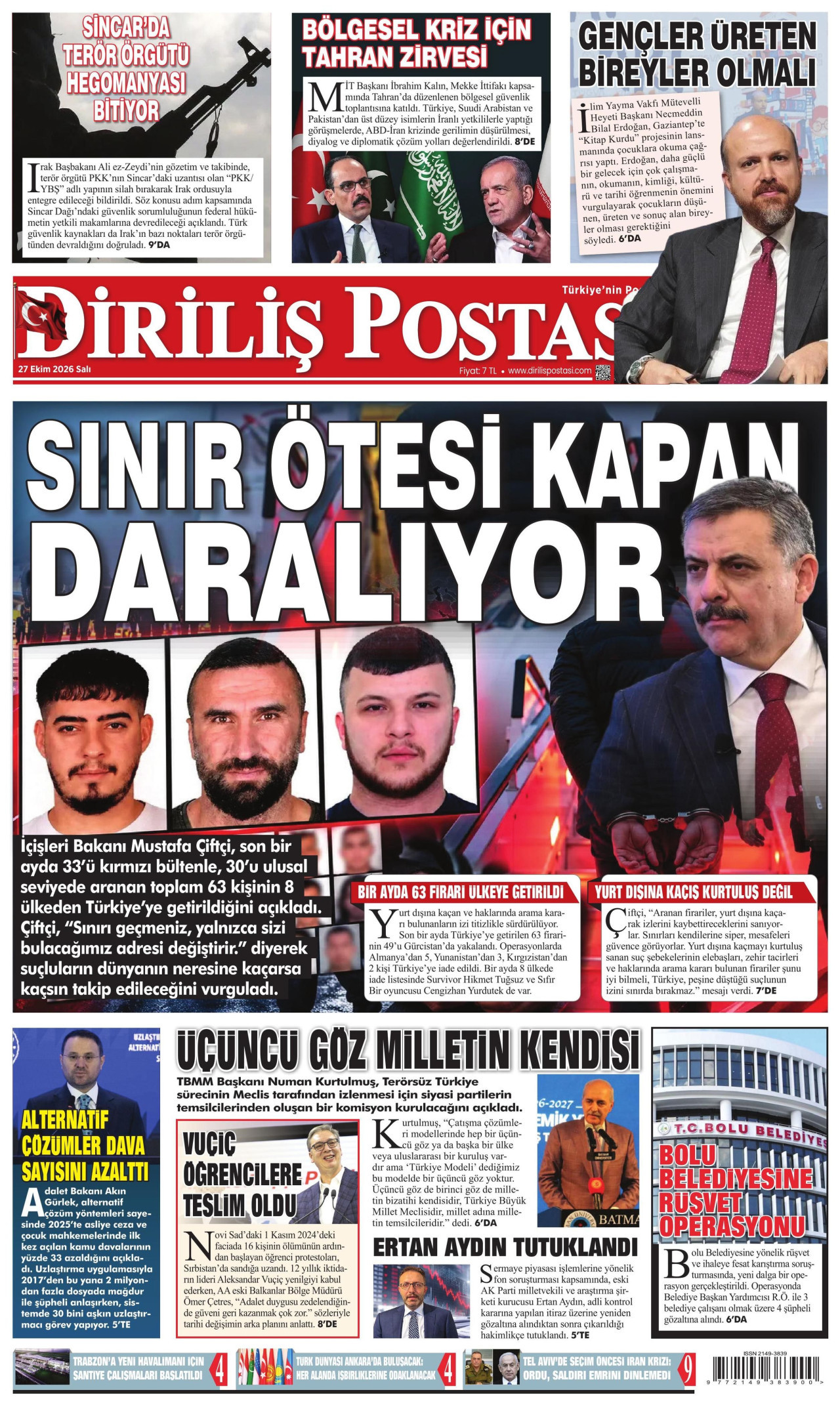 Diriliş Postası Gazetesi gazetesi manşeti