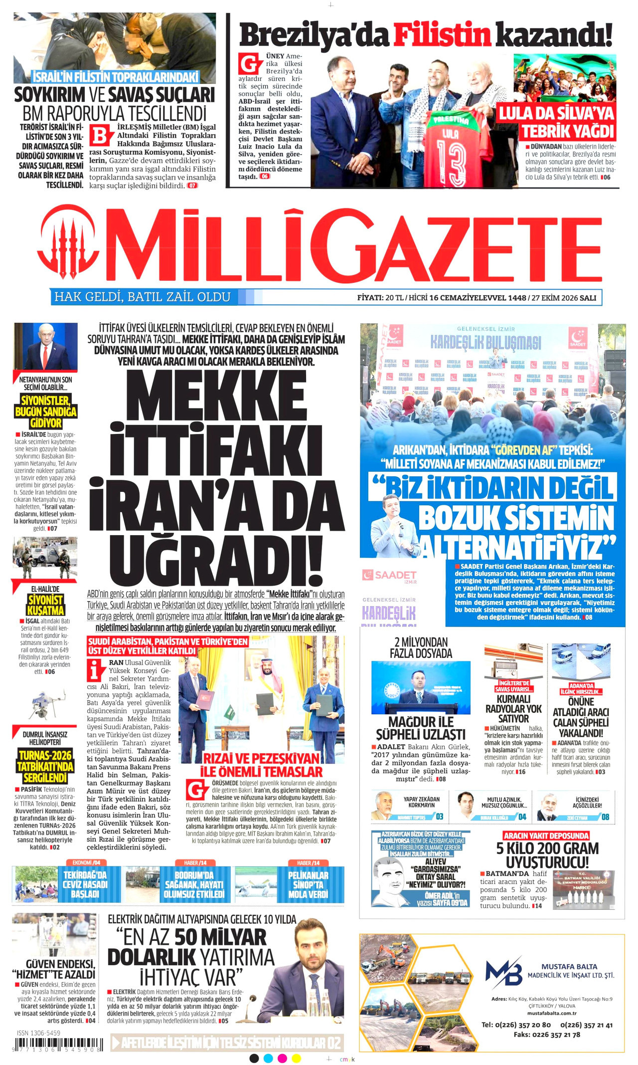 Milli Gazete Gazetesi gazetesi manşeti