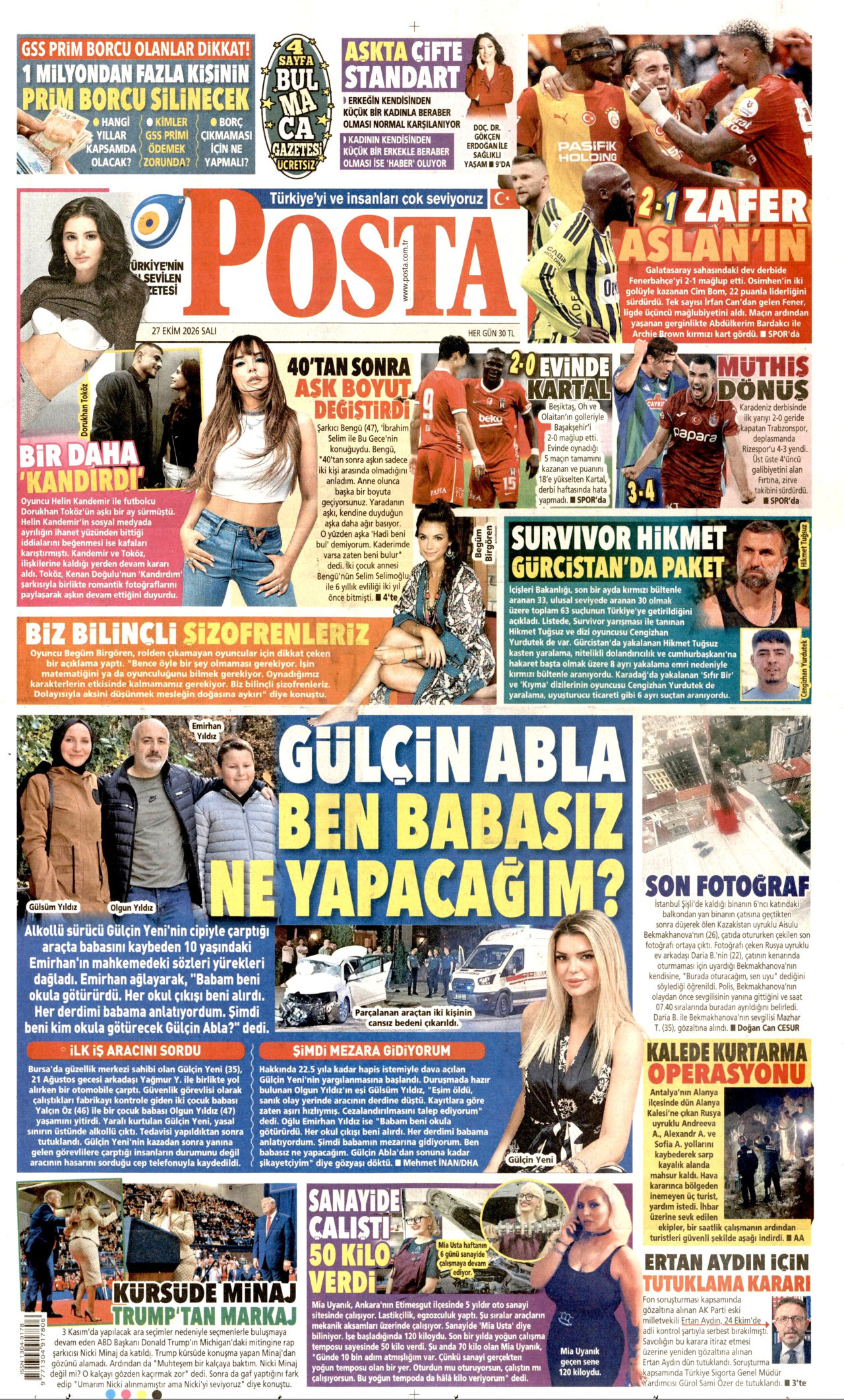 Posta Gazetesi gazetesi manşeti