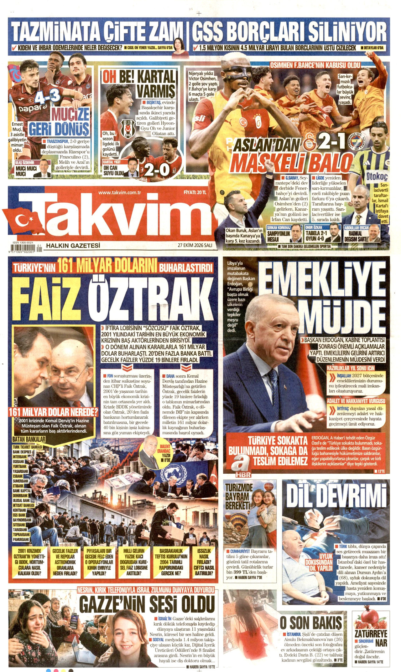 Takvim Gazetesi gazetesi manşeti