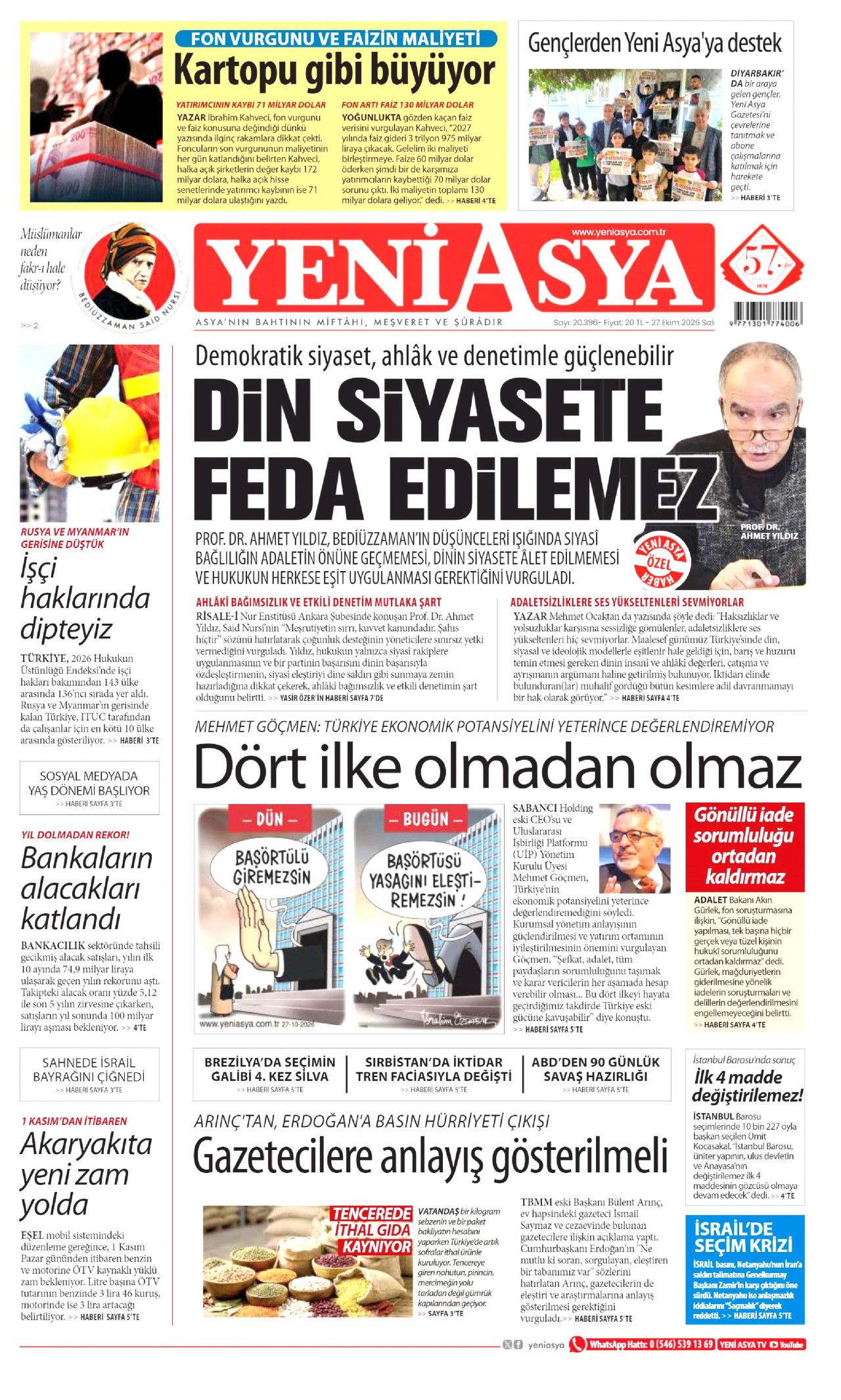 Yeni Asya Gazetesi gazetesi manşeti